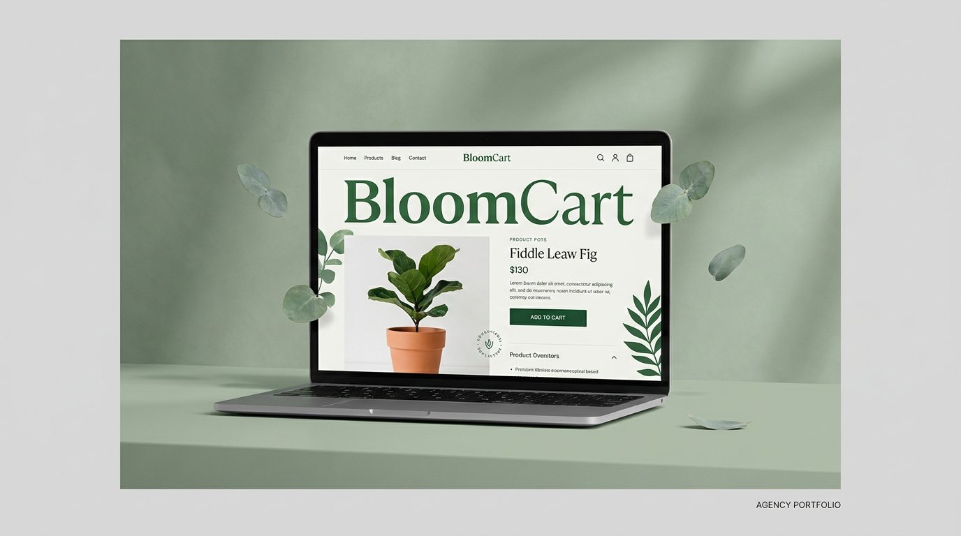 BloomCart e-commerce website design shown on a laptop
